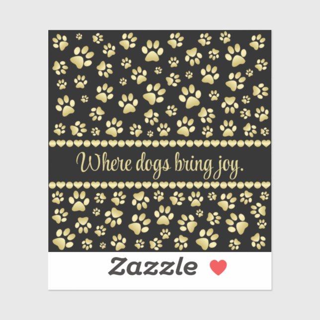 Sticker Golden Paw Prints on Black with Custom Name (Feuille)