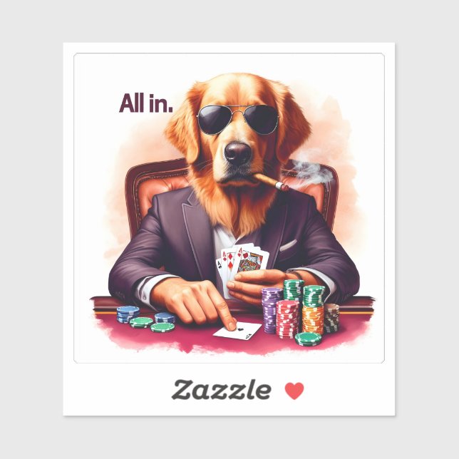 Sticker Golden Retriever at High-Stakes Poker (Feuille)
