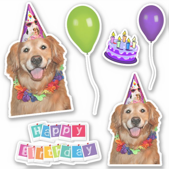 Sticker Golden Retriever Chien Joyeux groupe d'anniversair (Devant)