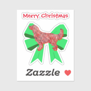 Sticker Golden Retriever Chien rouge et vert Bow Noël