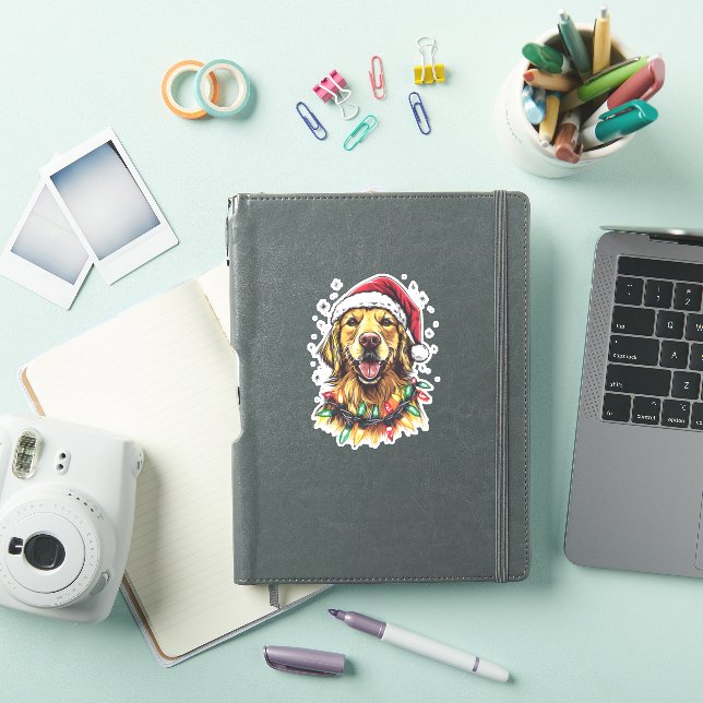 Sticker Golden Retriever Funny dog Christmas Santa Hat lig (Couverture iPad)