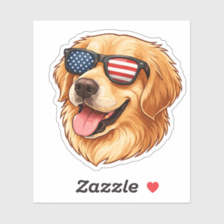 Sticker Golden Retriever patriotique avec drapeau américai