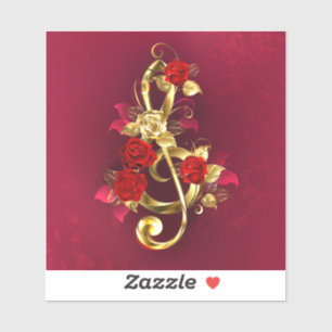 Sticker Golden Treble Clef avec fleurs Roses