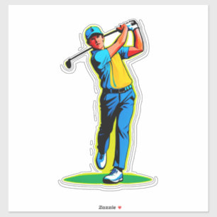 Sticker Golfeur vibrant Pop-Art balançant un driver sur ve