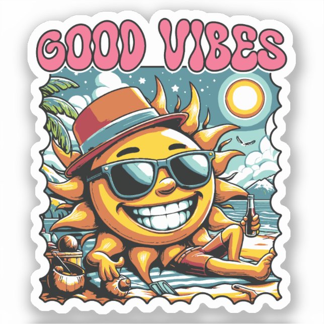 Sticker Good Vibes - Sunshine - Été rétro (Recto)