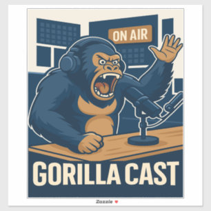 Sticker Gorilla Podcast en studio drôle de podcaster