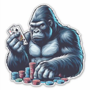 Sticker gorilla singe jouer aux cartes poker casino