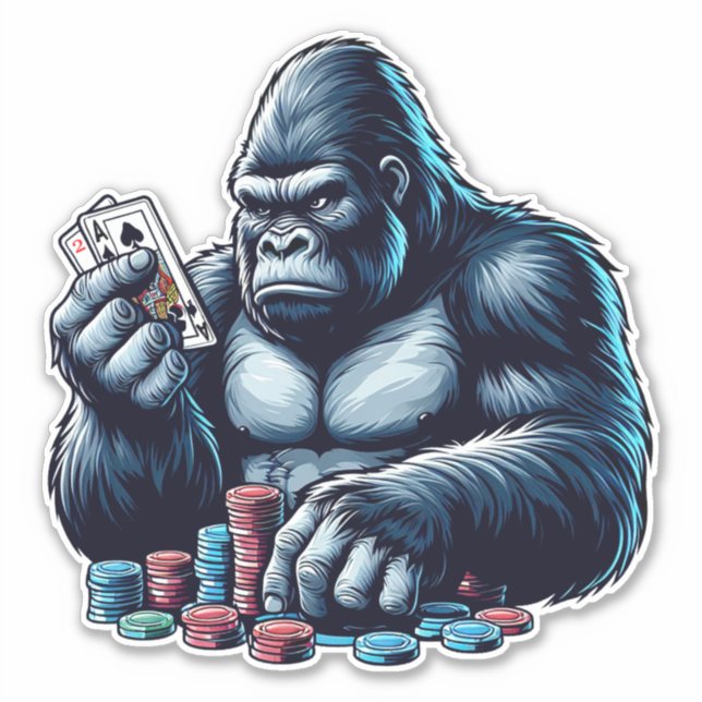 Sticker gorilla singe jouer aux cartes poker casino (Devant)