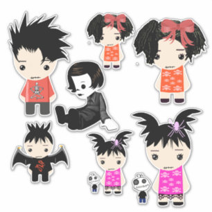 Sticker Goth Cartoon Garçon chiffon fille Poupées Art