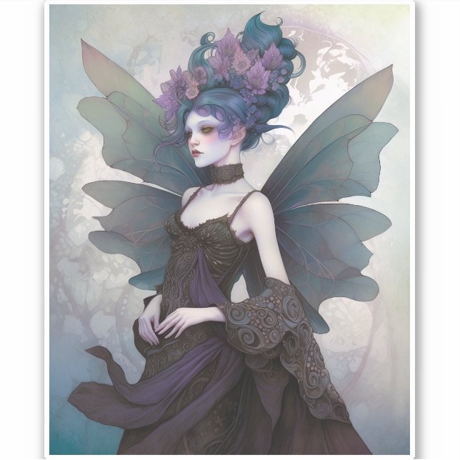 Sticker Goth Dark Fairy Girl Imaginaire Art (Devant)