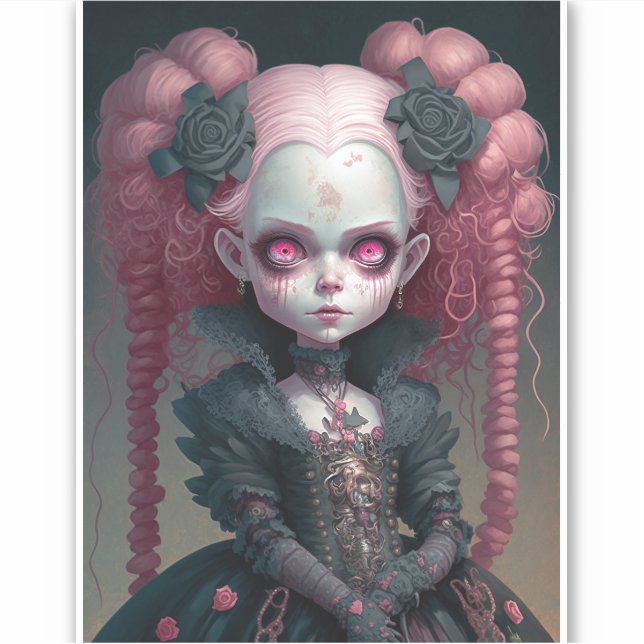 Sticker Goth Girl Rose Noir Déplaisant mignon (Devant)