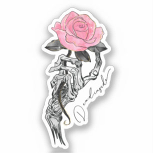 Sticker Goth Squelette Main Avec Rose Rose Rose   Décès à 