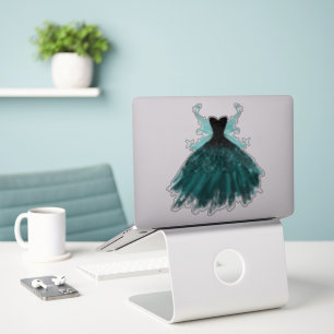 Sticker Gothique Fairy Turquoise Gown   Fleur verte profon