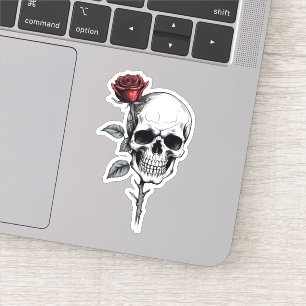 Sticker Gothique Halloween Crâne et Rose