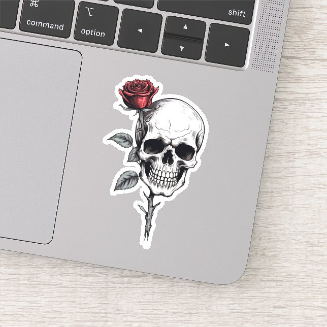 Sticker Gothique Halloween Crâne et Rose (Détail)