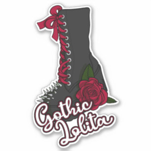 Sticker Gothique Lolita Boot Rouge Rose Slogan Vinyl Stick