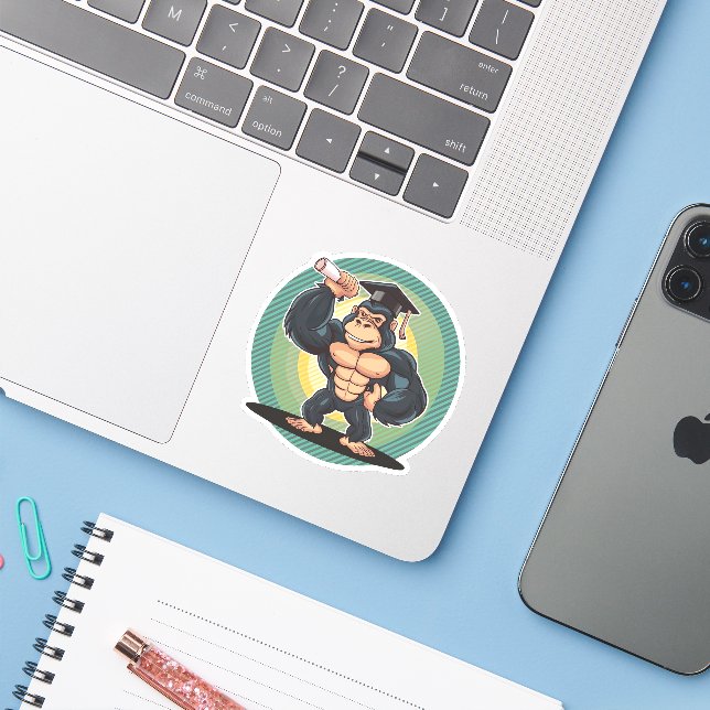 Sticker Graduation Gorilla (Ordinateur portable avec iPhone)