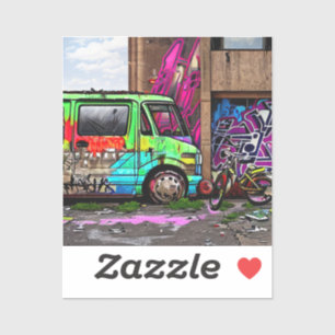 Sticker Graffiti de Van et de Vélo Abandonné Art urbain