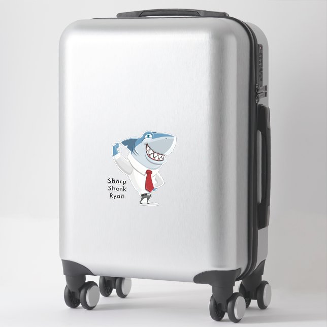 Sticker Grand Blanc Vêtements de bureau de requin Cartoon  (Sur valise)