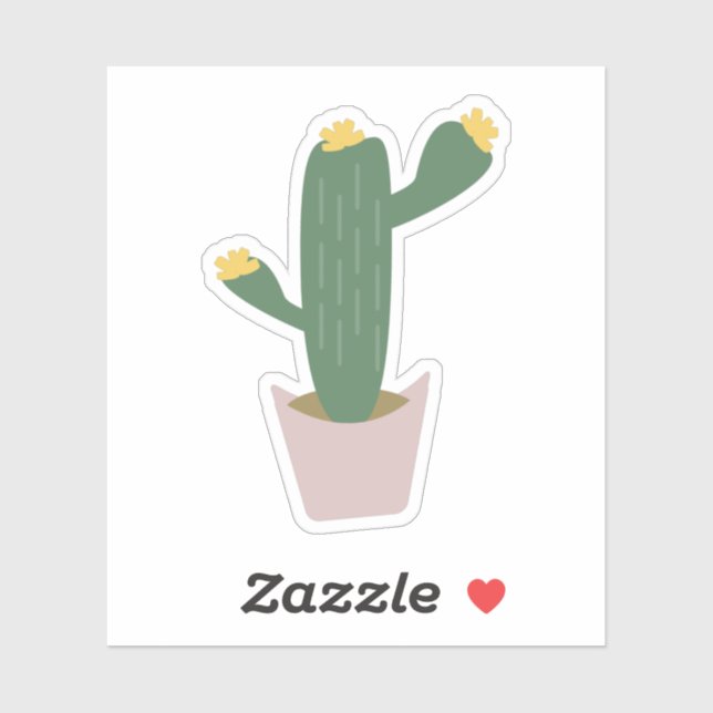 Sticker Grand cactus en pot, cactus botaniques floraux ver (Feuille)