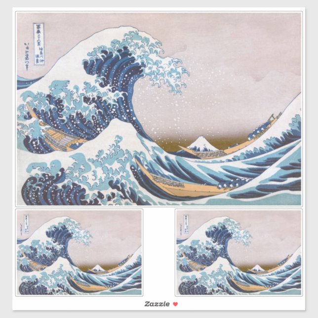 Sticker Grande vague du tsunami Kanagawa Japon par Hokusai (Feuille)