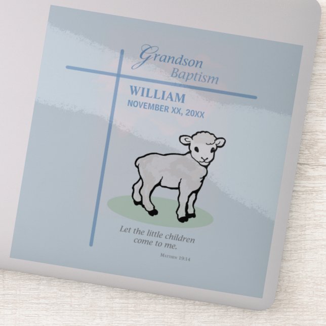 Sticker Grandson Baptême Agneau Bleu Personnalisé (Détail)