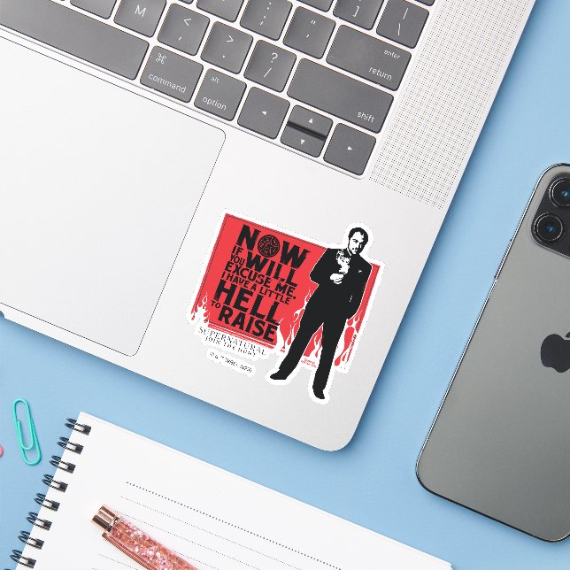 Sticker Graphique de citation de Crowley surnaturelle (Ordinateur portable avec iPhone)