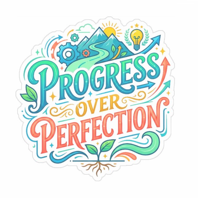 Sticker Graphique Progrès Plutôt que Perfection (Citation) (waterproof teacher laptop sticker decal, progress over perfection vinyl sticker)