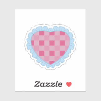 Sticker Graphisme de cœur à carreaux rétro rose pastel et 