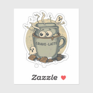 Sticker Grave-latte Funny Halloween Latte Pun de café