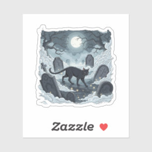 Sticker Graveyard Prowler - Mystérieux chat noir Halloween