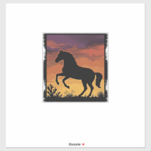 Sticker Gravure occidentale silhouette de cheval au couche