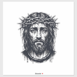 Sticker Gravure Vintage Couronne d'Épines Portrait Sacré