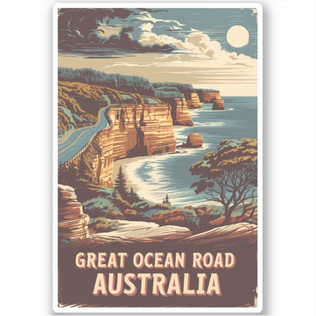 Sticker Great Ocean Road Australie Illustration Art Voyage (Devant)