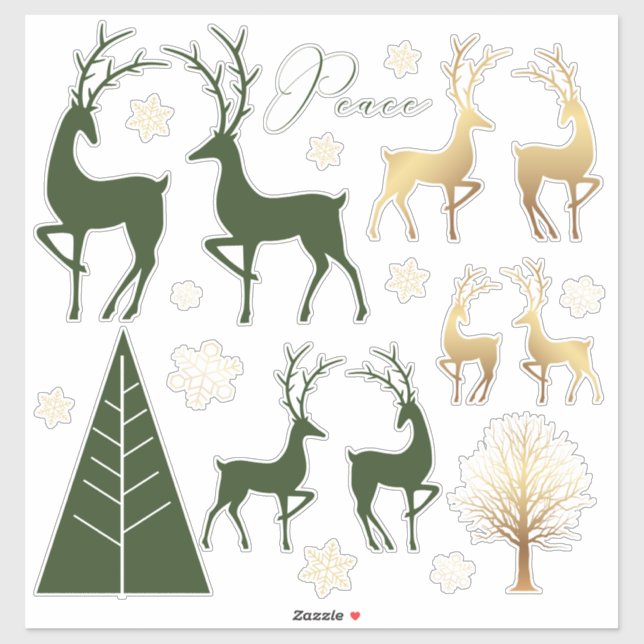 Sticker Green Gold Christmas Holiday Éléments modernes (Feuille)