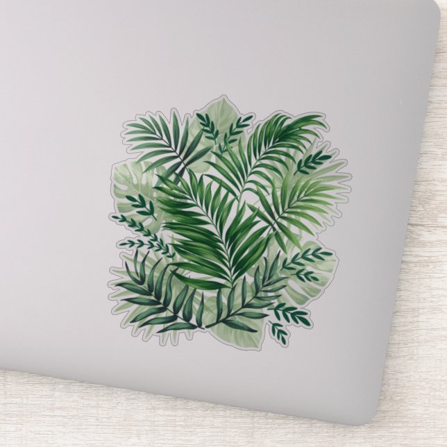 Sticker Green Tropical Palm & Monstera Feuille (Détail)