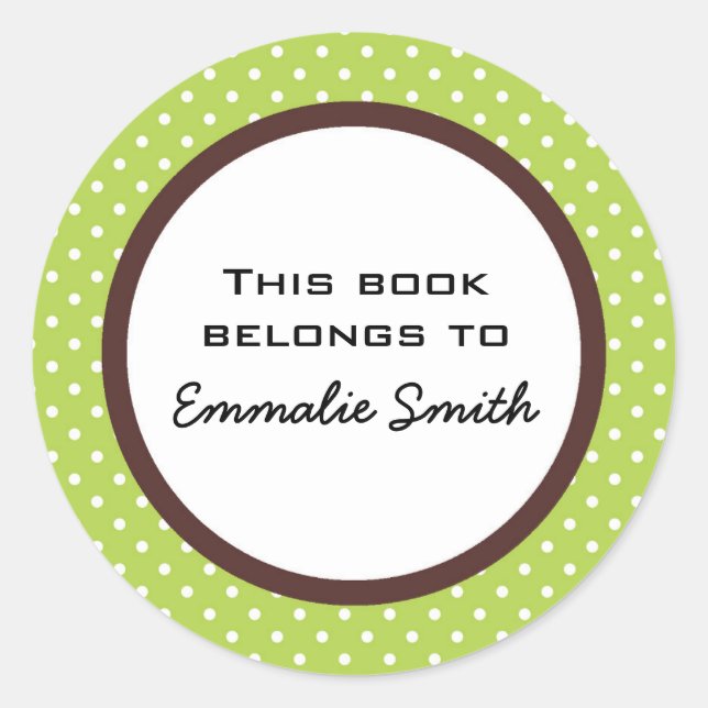 Sticker Green White Polka Dot et Brown Book Name (Devant)