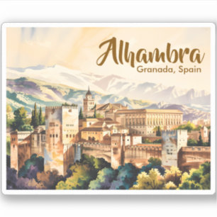 Sticker Grenade Espagne Alhambra Aquarelle Voyage Vintage