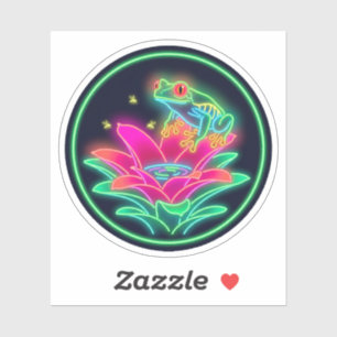 Sticker Grenouille arboricole néon sur feuille de nénuphar
