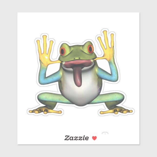 Sticker Grenouille drôle avec la langue qui sort (Feuille)