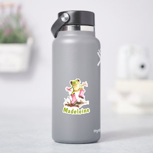 Sticker Grenouille en bottes roses mignonnes dans une flaq