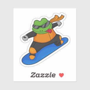Sticker Grenouille en snowobarder avec snowboard