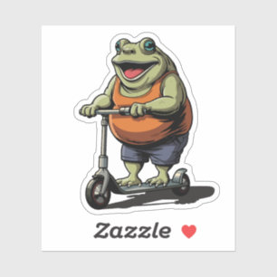 Sticker Grenouille Joufflue Drôle à Trottinette Dessin Ani