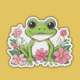 Sticker Grenouille mignonne assise en fleurs étanche