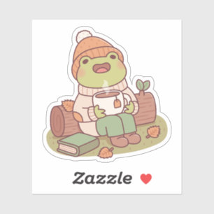 Sticker Grenouille Mignonne Avec Beanie Et Thé Chaud Saiso