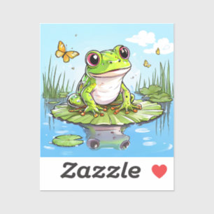 Sticker Grenouille mûre et papillons sur Lily Pad
