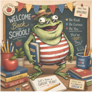 Sticker Grenouille PNG de rentrée scolaire, décoration de