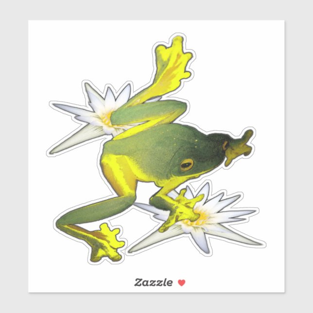 Sticker Grenouilles Et Fleurs De Lotus Peinture OIl, (Feuille)