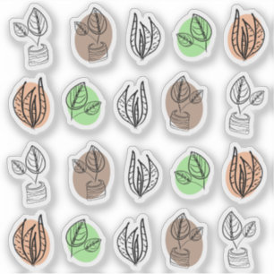 Sticker Gribouillages de plantes abstraites