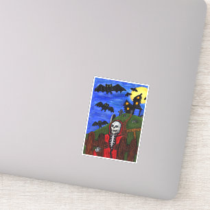Sticker Grim Reaper Red Cape Haunted House Bats Moon